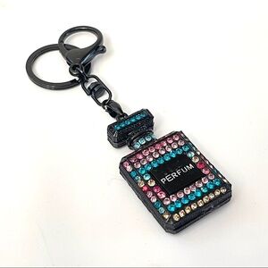 Luxury Perfume Bottle Bag Charm Key Chain - Black Colorful Rhinestone Bling‎